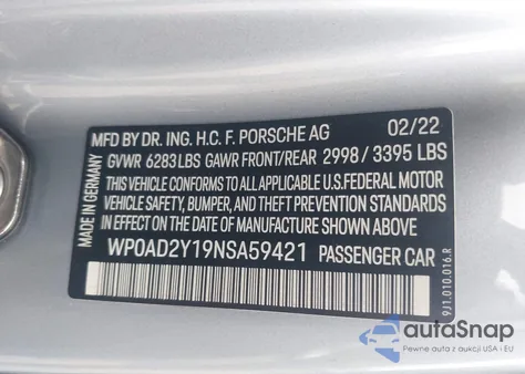 2022 Porsche Taycan Gts из США, поврежденный, VIN WP0AD2Y19NSA59421